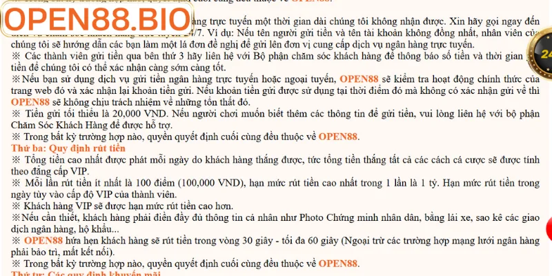 Chính sách bảo mật và điều kiện nạp rút minh bạch