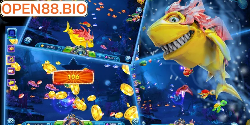 Giao diện game bắn cá Open88 với đồ họa 3D sống động